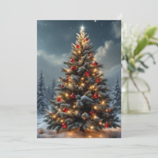 Elegant Script Tree Non Photo Red Christmas シーズンカード (スタンド正面)