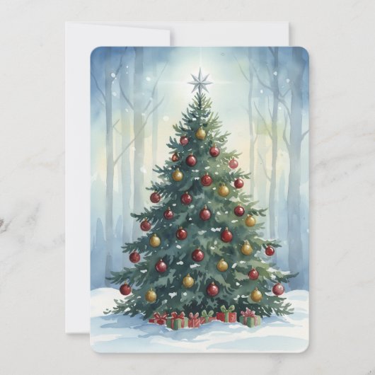 Elegant Script Tree Non Photo Watercolor Christmas シーズンカード (正面)