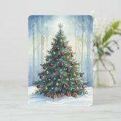 Elegant Script Tree Non Photo Watercolor Christmas シーズンカード (スタンド正面)
