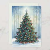 Elegant Script Tree Non Photo Watercolor Christmas シーズンカード (正面/裏面)