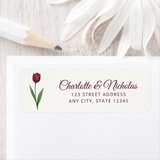 Elegant Script Tulip Ivory Wedding Return Address ラベル (インサイチュ)