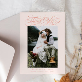 Elegant Script Typography Dots Wedding Peach サンキューカード