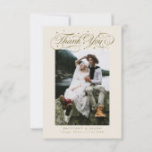 Elegant Script Typography Dots Wedding Photo Beige サンキューカード (正面)