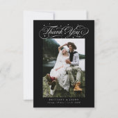 Elegant Script Typography Dots Wedding Photo Black サンキューカード (正面)