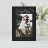 Elegant Script Typography Dots Wedding Photo Black サンキューカード (スタンド正面)
