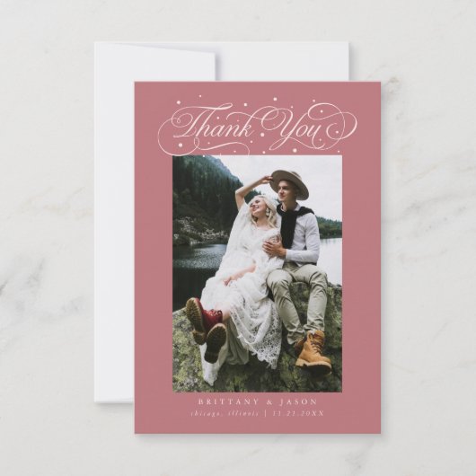 Elegant Script Typography Dots Wedding Pink サンキューカード (正面)