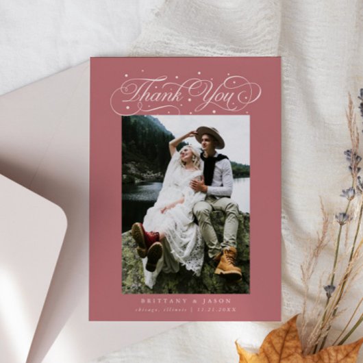 Elegant Script Typography Dots Wedding Pink サンキューカード