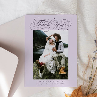 Elegant Script Typography Dots Wedding Purple サンキューカード