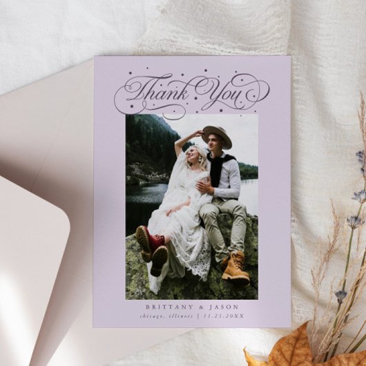 Elegant Script Typography Dots Wedding Purple サンキューカード