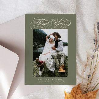 Elegant Script Typography Dots Wedding Sage Green サンキューカード