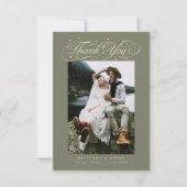 Elegant Script Typography Dots Wedding Sage Green サンキューカード (正面)