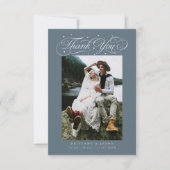 Elegant Script Typography Dots Wedding Slate Blue サンキューカード (正面)