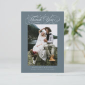 Elegant Script Typography Dots Wedding Slate Blue サンキューカード (スタンド正面)