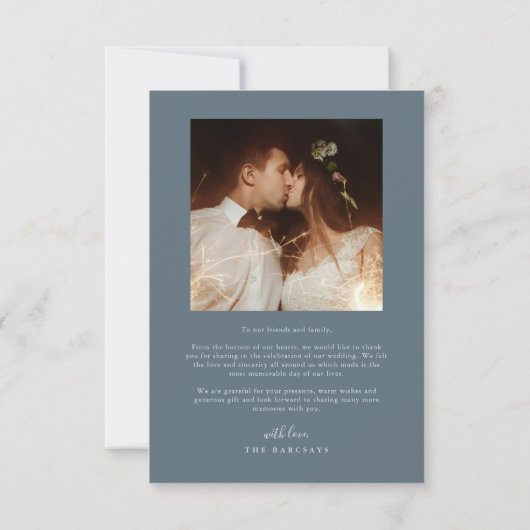 Elegant Script Typography Dots Wedding Slate Blue サンキューカード (裏面)