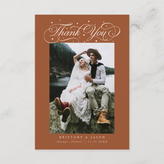 Elegant Script Typography Dots Wedding Terracotta サンキューカード (正面)