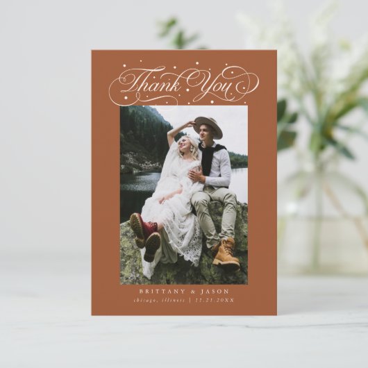 Elegant Script Typography Dots Wedding Terracotta サンキューカード (スタンド正面)