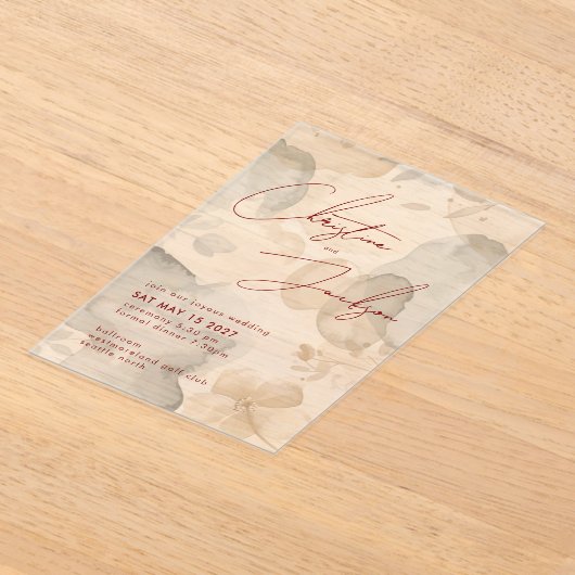 Elegant Script Typography Modern Cream Wedding アクリル招待状 (レイダウン)