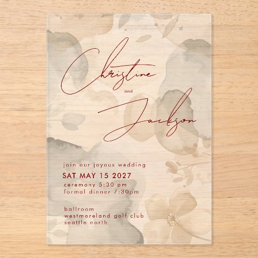 Elegant Script Typography Modern Cream Wedding アクリル招待状 (正面)