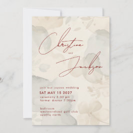 Elegant Script Typography Modern Cream Wedding 招待状
