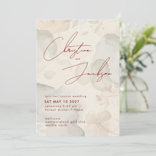 Elegant Script Typography Modern Cream Wedding 招待状 (スタンド正面)