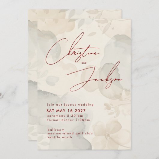 Elegant Script Typography Modern Cream Wedding 招待状 (正面/裏面)