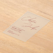 Elegant Script Typography Modern Maroon Wedding アクリル招待状 (レイダウン)