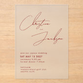 Elegant Script Typography Modern Maroon Wedding アクリル招待状 (正面)