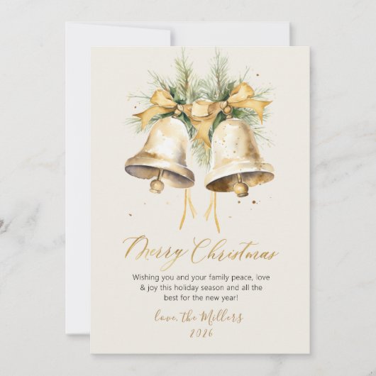 Elegant Script Watercolor Christmas Bells シーズンカード (正面)