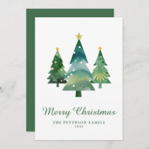 Elegant Script Watercolor Christmas Tree Non-Photo