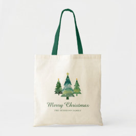 Elegant Script Watercolor Christmas Trees トートバッグ