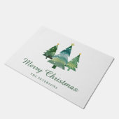 Elegant Script Watercolor Christmas Trees ドアマット (アングル)