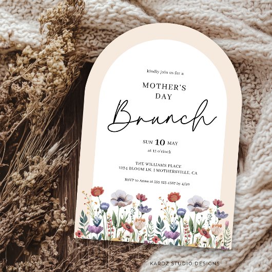 Elegant Script Watercolor Wildflower Bridal Brunch 招待状