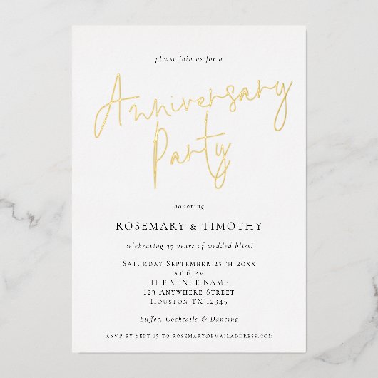 Elegant Script Wedding Anniversary Party  箔シーズンカード (正面)