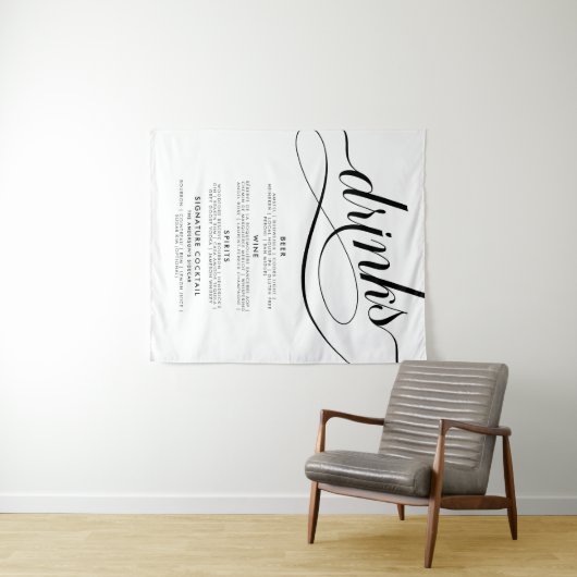 Elegant Script Wedding Drinks Bar Menu Poster タペストリー (インサイチュ(横))
