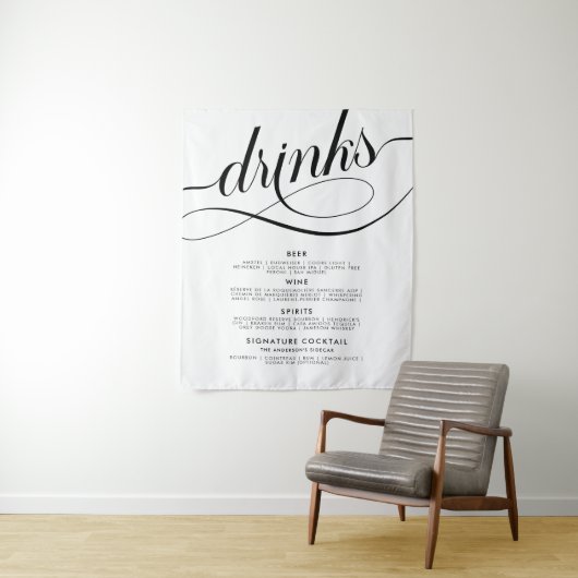 Elegant Script Wedding Drinks Bar Menu Poster タペストリー (インサイチュ)