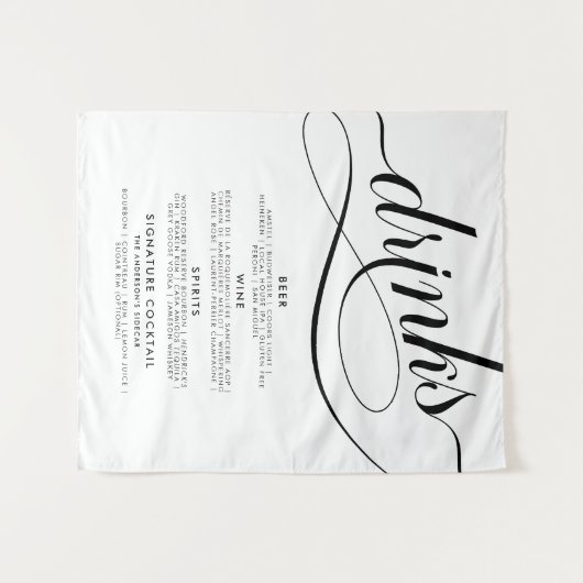 Elegant Script Wedding Drinks Bar Menu Poster タペストリー (正面(横))