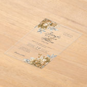 Elegant Script Wedding Gold Natural Rustic Floral アクリル招待状 (レイダウン)