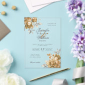 Elegant Script Wedding Gold Natural Rustic Floral アクリル招待状 (インサイチュ (ウェディング))