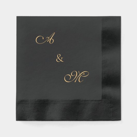 Elegant Script Wedding Initials Coined Gold 箔ナプキン (正面)