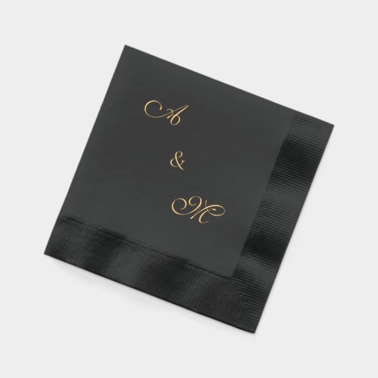 Elegant Script Wedding Initials Coined Gold 箔ナプキン (左)