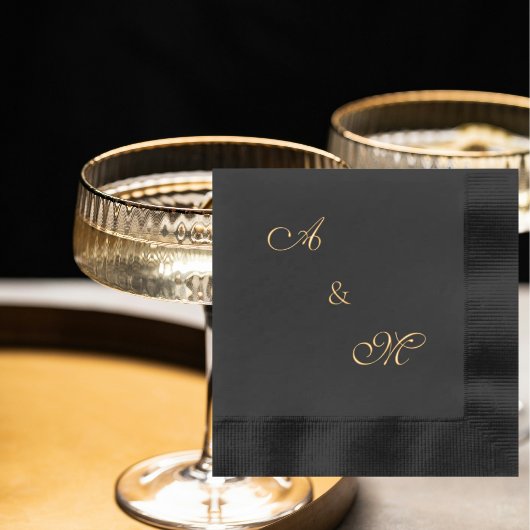 Elegant Script Wedding Initials Coined Gold 箔ナプキン