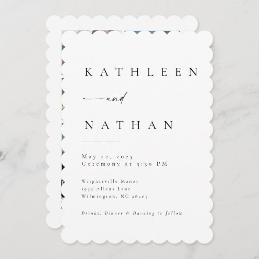 Elegant Script Wedding Invitation with 5 Photos 招待状 (正面/裏面)