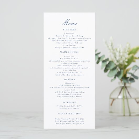 Elegant Script Wedding Menu Blue Toile Swans  メニュー (スタンド正面)