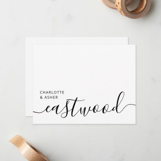 Elegant Script Wedding Monogram Note Card ノートカード (正面/裏面インサイチュ)