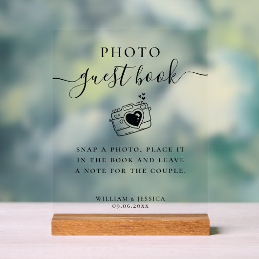 Elegant Script Wedding Photo Guest Book アクリルサイン (ニュートラル)