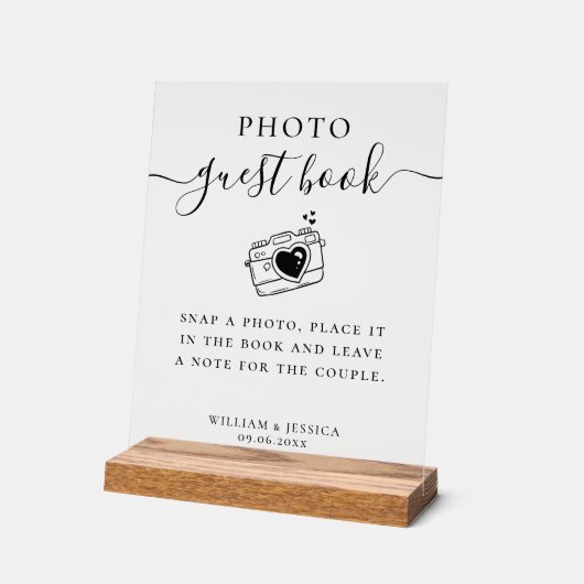 Elegant Script Wedding Photo Guest Book アクリルサイン (傾斜)