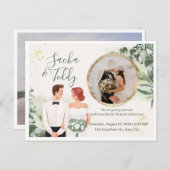 Elegant Script Wedding Photo Save the Date  案内ポストカード (正面/裏面)