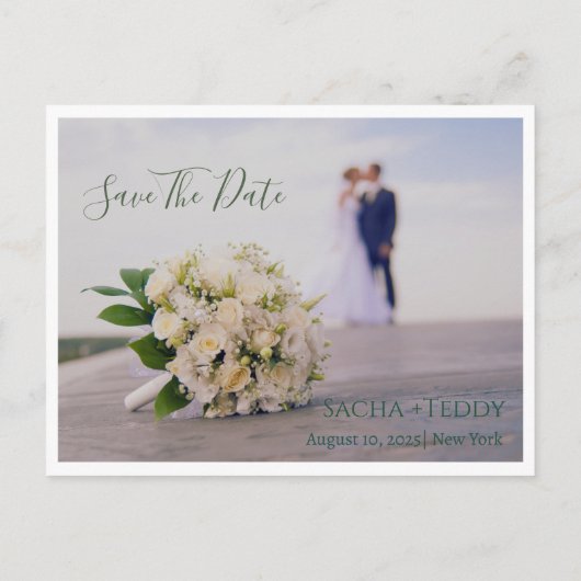Elegant Script Wedding Photo Save the Date 案内ポストカード (裏面)
