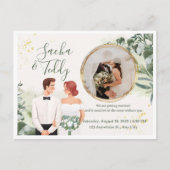 Elegant Script Wedding Photo Save the Date 案内ポストカード (正面)
