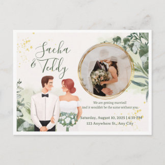 Elegant Script Wedding Photo Save the Date  案内ポストカード